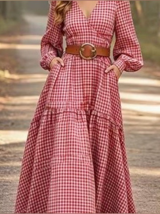 Private Label Dresses & Skirts - NWT Red Gingham Tiered Maxi Dress, Size XL, Fall Dresses